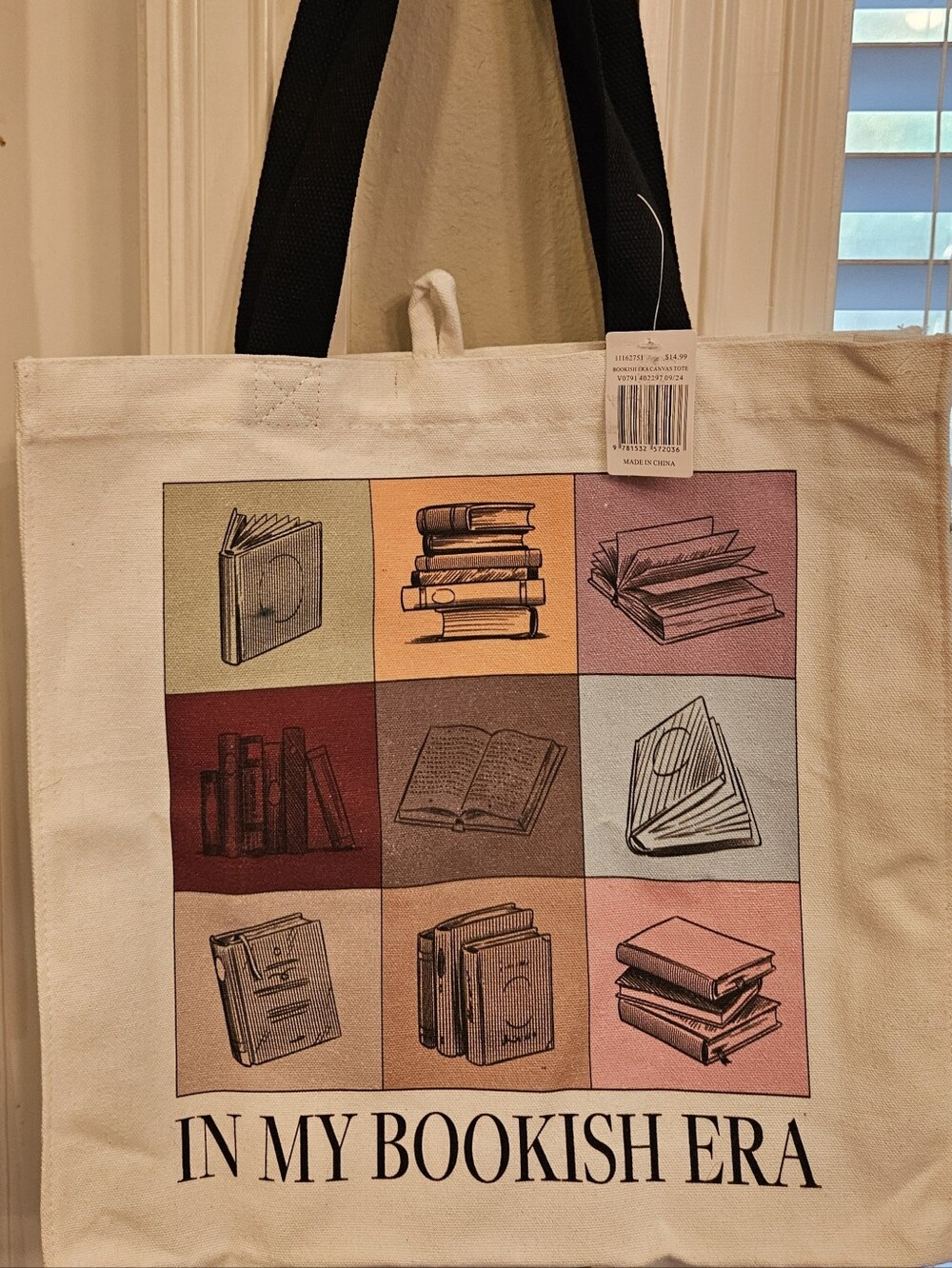 Canvas Book Illustration Tote Bag in Cream